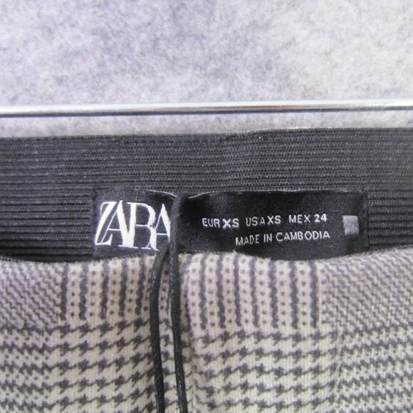 Zara Pants Womens XS Gray Plaid Mid Rise Leggings Slim Trousers Stretch New - Picture 2 of 9